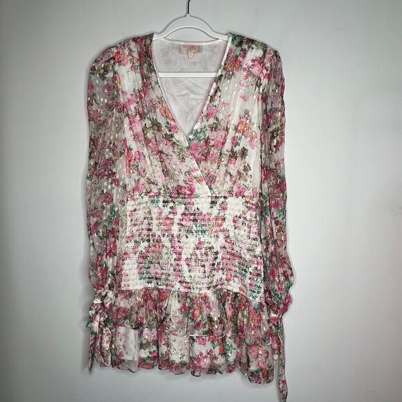 Rococo Sand Floral Surplice Mini Dress Size M - Picture 3 of 9